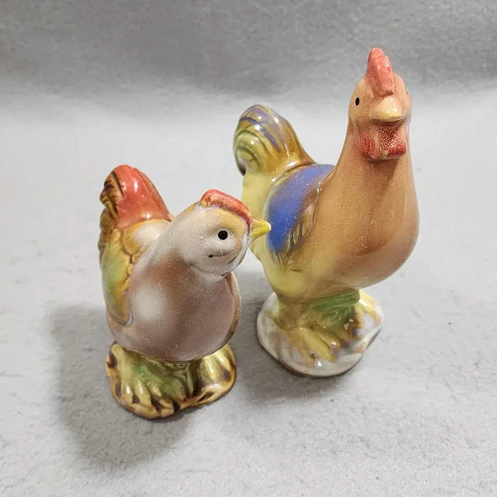 Satin Glaze Ceramic Chicken Rooster Figurines Farmhouse Country Decor Vintage